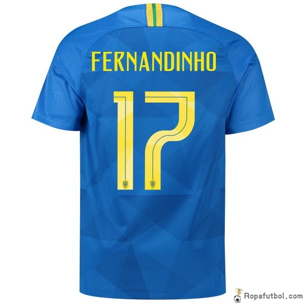 Camiseta Brasil Replica Segunda Ropa Fernandinho 2018 Azul